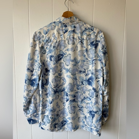 Jim Thompson Silk Blue Floral Button Down Shirt | Size 8 - As Is - Picture 7 of 10